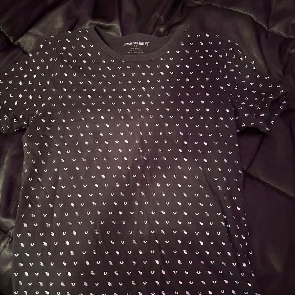 True Religion Black T-Shirt with White Pattern